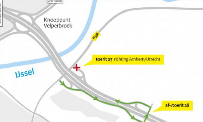 Toerit 27 richting Arnhem bij Westervoort tijdelijk afgesloten